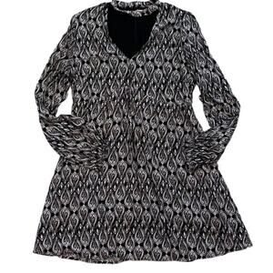 Altar'd State Juniors Floral Bohemian Choker V-Neck Long Sleeve Peasant Dress, L